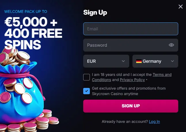 SkyCrown Login reg